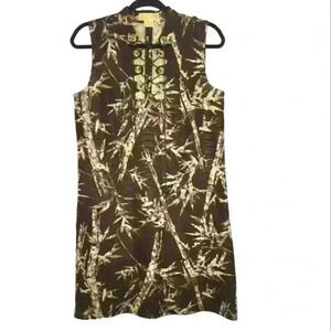 Michael Michael Kors Lace Up Front Sleeveless Tropical Linen Print Shift Dress.
